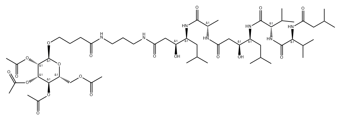 N-(3-(2,3,4,6-tetra-O-acetyl-alpha-D-Mannopyranosyloxy)propylcarbonyl)-N'-(pepstatinyl)propane-1,3-diaMine Structure