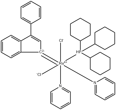 RutheniuM, dichloro(3-phenyl-1H-inden-1-ylidene)bis(pyridine)(tricyclohexylphosphine)-, (OC-6-13)- Struktur