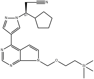 1H-Pyrazole-1-propanenitrile, β-cyclopentyl-4-[7-[[2-(triMethylsilyl)ethoxy]Methyl]-7H-pyrrolo[2,3-d]pyriMidin-4-yl]-, (βS)- Struktur