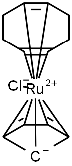 Chloro[(1,2,5,6H)-1,5-cyclooctadiene] (H5-2,4-Cyclopentadiene-1-yl) Ruthenium Struktur
