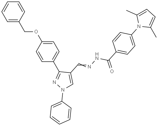 N'-((E)-{3-[4-(BENZYLOXY)PHENYL]-1-PHENYL-1H-PYRAZOL-4-YL}METHYLIDENE)-4-(2,5-DIMETHYL-1H-PYRROL-1-YL)BENZOHYDRAZIDE Struktur