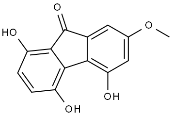 1,4,5-Trihydroxy-7-methoxy-9H-fluoren-9-one Struktur