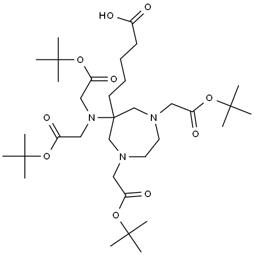 Glycine, N-[6-(4-carboxybutyl)-1,4-bis[2-(1,1-dimethylethoxy)-2-oxoethyl]hexahydro-1H-1,4-diazepin-6-yl]-N-[2-(1,1-dimethylethoxy)-2-oxoethyl]-, 1-(1,1-dimethylethyl) ester Struktur
