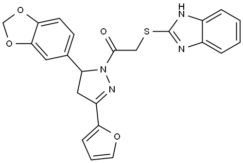 2-({2-[5-(1,3-BENZODIOXOL-5-YL)-3-(2-FURYL)-4,5-DIHYDRO-1H-PYRAZOL-1-YL]-2-OXOETHYL}SULFANYL)-1H-BENZIMIDAZOLE Struktur