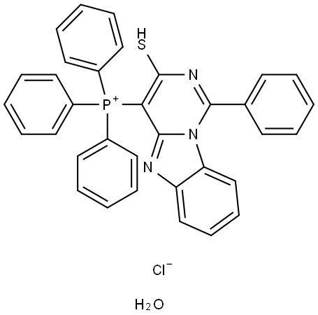 TRIPHENYL(1-PHENYL-3-SULFANYLPYRIMIDO[1,6-A]BENZIMIDAZOL-4-YL)PHOSPHONIUM CHLORIDE HYDRATE Struktur