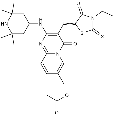 3-[(Z)-(3-ETHYL-4-OXO-2-THIOXO-1,3-THIAZOLIDIN-5-YLIDENE)METHYL]-7-METHYL-2-[(2,2,6,6-TETRAMETHYL-4-PIPERIDINYL)AMINO]-4H-PYRIDO[1,2-A]PYRIMIDIN-4-ONE ACETATE Struktur