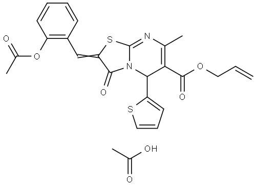 ALLYL (2E)-2-[2-(ACETYLOXY)BENZYLIDENE]-7-METHYL-3-OXO-5-(2-THIENYL)-2,3-DIHYDRO-5H-[1,3]THIAZOLO[3,2-A]PYRIMIDINE-6-CARBOXYLATE ACETATE Struktur