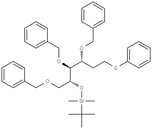 3,4,6-TRI-O-BENZYL-5-O-[TERT-BUTYL(DIMETHYL)SILYL]-2-DEOXY-1-S-PHENYL-1-THIO-D-ARABINO-HEXITOL Structure