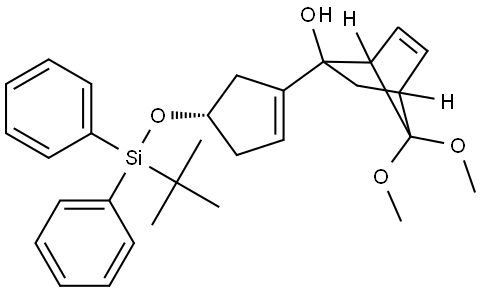 2-((4S)-4-{[TERT-BUTYL(DIPHENYL)SILYL]OXY}-1-CYCLOPENTEN-1-YL)-7,7-DIMETHOXYBICYCLO[2.2.1]HEPT-5-EN-2-OL Struktur