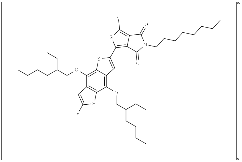 Poly[(5,6-dihydro-5-octyl-4,6-dioxo-4H-thieno[3,4-c]pyrrole-1,3-diyl)[4,8-bis[(2-ethylhexyl)oxy]benzo[1,2-b:4,5-b']dithiophene-2,6-diyl]] Struktur