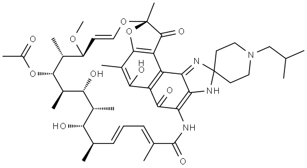 (9S,12E,14S,15R,16S,17R,18R,19R,20S,21R,22E,24E)-16-(Acetyloxy)-6,18,20-trihydroxy-14-methoxy-7,9,15,17,19,21,25-heptamethyl-1′-(2-methylpropyl)spiro[9,4-(epoxypentadeca[1,11,13]trienimino)-2H-furo[2′,3′:7,8]naphth[1,2-d]imidazole-2,4′-piperidine]-5,10,26(3H,9H)-trione Struktur
