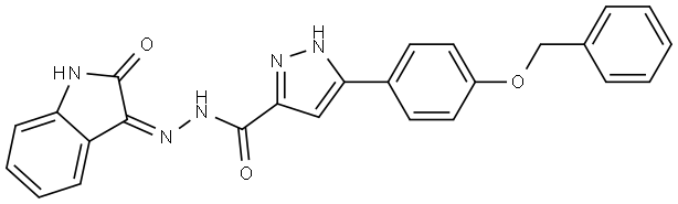 3-[4-(BENZYLOXY)PHENYL]-N'-[(3Z)-2-OXO-1,2-DIHYDRO-3H-INDOL-3-YLIDENE]-1H-PYRAZOLE-5-CARBOHYDRAZIDE Struktur