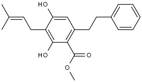 Benzoic acid, 2,4-dihydroxy-3-(3-methyl-2-buten-1-yl)-6-(2-phenylethyl)-, methyl ester Struktur