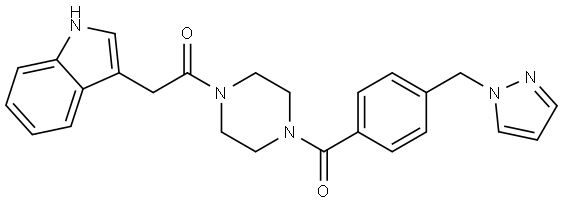 Ethanone, 2-(1H-indol-3-yl)-1-[4-[4-(1H-pyrazol-1-ylmethyl)benzoyl]-1-piperazinyl]- Struktur