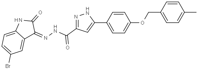 N'-[(3Z)-5-BROMO-2-OXO-1,2-DIHYDRO-3H-INDOL-3-YLIDENE]-3-{4-[(4-METHYLBENZYL)OXY]PHENYL}-1H-PYRAZOLE-5-CARBOHYDRAZIDE Struktur