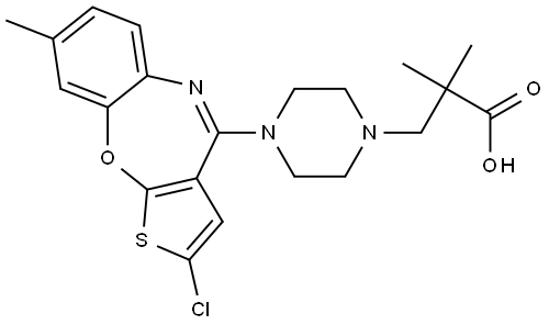 3-(4-(2-chloro-8-methylbenzo[b]thieno[3,2-f][1,4]oxazepin-4-yl)piperazin-1-y-2,2-dimethylpropanoic acid Struktur