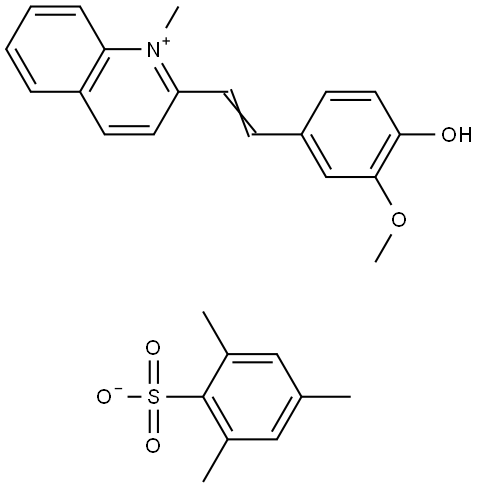 2-(4-Hydroxy-3-methoxystyryl)-1-methylquinolin-1-ium 2,4,6-trimethylbenzenesulfonate Struktur