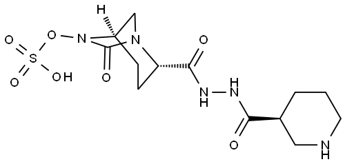 (1R,2S,5R)-7-oxo-2-(2-((S)-piperidine- 3-carbonyl)hydrazine-1-carbonyl) -1,6- diazabi cyclo[3.2.1]octan-6-yl hydrogen sulfate Struktur