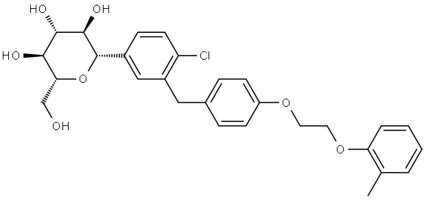 D-Glucitol, 1,5-anhydro-1-C-[4-chloro-3-[[4-[2-(2-methylphenoxy)ethoxy]phenyl]methyl]phenyl]-, (1S)- Struktur