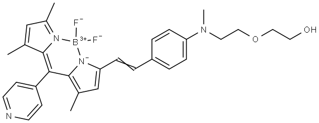 2-(2-((4-(2-(5,5-Difluoro-1,7,9-trimethyl-10-(pyridin-4-yl)-5H-5l4,6l4-dipyrrolo[1,2-c:2',1'-f][1,3,2]diazaborinin-3-yl)vinyl)phenyl)(methyl)amino)ethoxy)ethan-1-ol Struktur