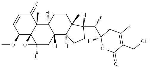 Ergosta-2,24-dien-26-oic acid, 5,6-epoxy-22,27-dihydroxy-4-methoxy-1-oxo-, δ-lactone, (4β,5β,6β,22R)- Struktur