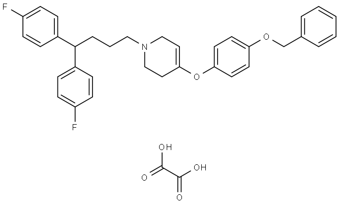 4-[4-(benzyloxy)phenoxy]-1-[4,4-bis(4-fluorophenyl)butyl]-1,2,3,6-tetrahydropyridine oxalate Struktur