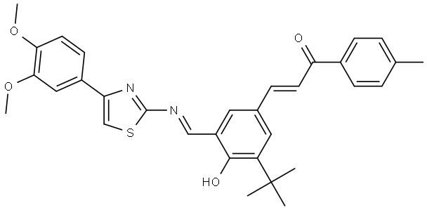 2-?Propen-?1-?one, 3-?[3-?[(E)?-?[[4-?(3,?4-?dimethoxyphenyl)?-?2-?thiazolyl]?imino]?methyl]?-?5-?(1,?1-?dimethylethyl)?-?4-?hydroxyphenyl]?-?1-?(4-?methylphenyl)?-?, (2E)?- Struktur