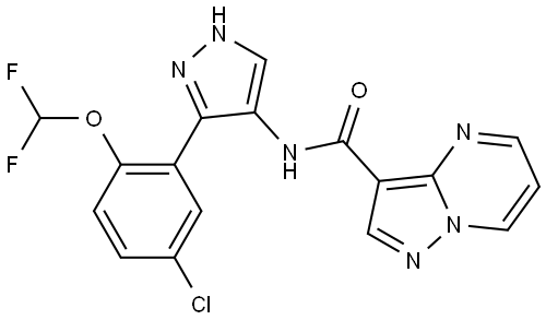 Pyrazolo[1,5-a]pyrimidine-3-carboxamide, N-[3-[5-chloro-2-(difluoromethoxy)phenyl]-1H-pyrazol-4-yl]- Struktur