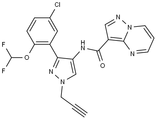 Pyrazolo[1,5-a]pyrimidine-3-carboxamide, N-[3-[5-chloro-2-(difluoromethoxy)phenyl]-1-(2-propyn-1-yl)-1H-pyrazol-4-yl]- Struktur