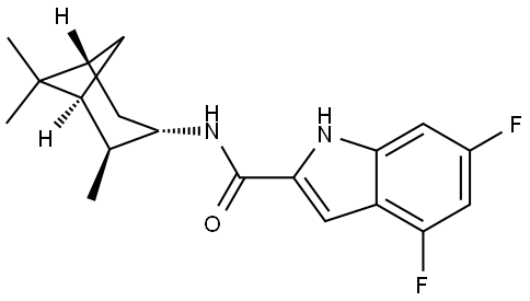 4,6-difluoro-N-((1R,2R,3R,5S)-2,6,6-trimethylbicyclo[3.1.1]-heptan-3-yl)-1H-indole-2-carboxamide Struktur