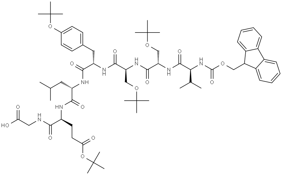 Fmoc-Val-Ser(tBu)-Ser(tBu)-Tyr(tBu)-Leu-Glu(OtBu)-Gly-OH Struktur