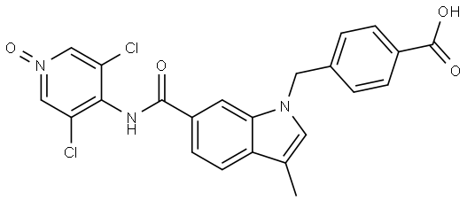 Benzoic acid, 4-[[6-[[(3,5-dichloro-1-oxido-4-pyridinyl)amino]carbonyl]-3-methyl-1H-indol-1-yl]methyl]- Struktur