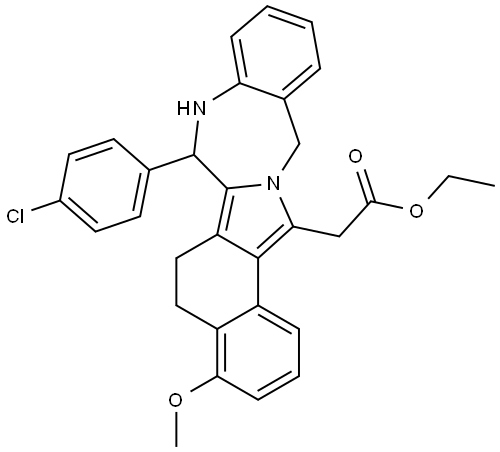 5H-Benz[4,5]isoindolo[1,2-c][1,4]benzodiazepine-15-acetic acid, 7-(4-chlorophenyl)-6,7,8,13-tetrahydro-4-methoxy-, ethyl ester Struktur