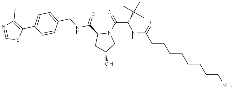 L-Prolinamide, N-(9-amino-1-oxononyl)-3-methyl-L-valyl-4-hydroxy-N-[[4-(4-methyl-5-thiazolyl)phenyl]methyl]-, (4R)- Struktur
