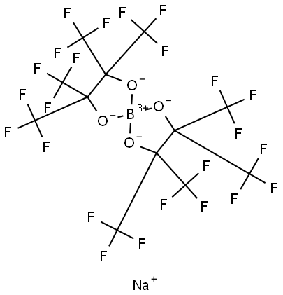 Borate(1-), bis[1,1,1,4,4,4-hexafluoro-2,3-bis(trifluoromethyl)-2,3-butanediolato(2-)-κO2,κO3]-, sodium (1:1), (T-4)- Struktur
