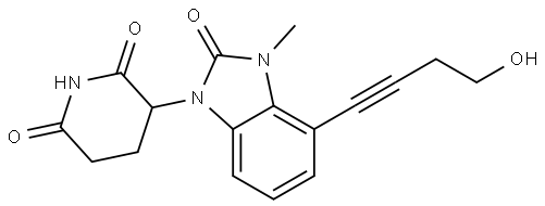 3-[4-(4-hydroxybut-1-ynyl)-3-methyl-2-oxobenzimidazol-1-yl]piperidine-2,6-dione Struktur