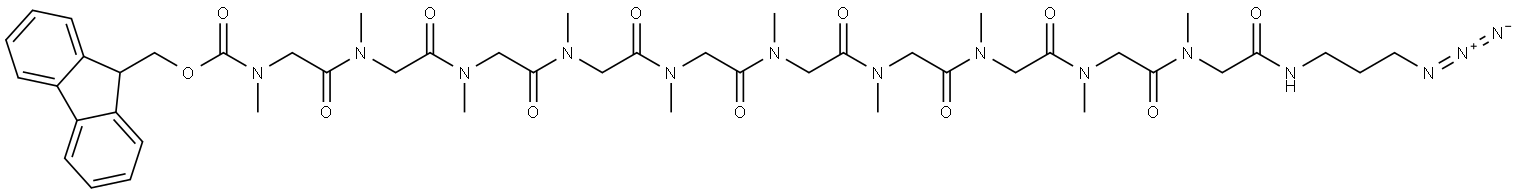 (9H-fluoren-9-yl)methyl (33-azido-3,6,9,12,15,18,21,24,27-nonamethyl-2,5,8,11,14,17,20,23,26,29-decaoxo-3,6,9,12,15,18,21,24,27,30-decaazatritriacontyl)(methyl)carbamate Struktur