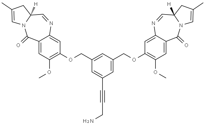 (S)-8-((3-(3-aminoprop-1-yn-1-yl)-5-((((S)-7-methoxy-2-methyl-5-oxo-5,10,11,11a-tetrahydro-1H-benzo[e]pyrrolo[1,2-a][1,4]diazepin-8-yl)oxy)methyl)benzyl)oxy)-7-methoxy-2-methyl-1,11a-dihydro-5H-benzo[ Struktur
