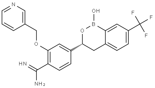 Benzenecarboximidamide, 4-[(3R)-3,4-dihydro-1-hydroxy-7-(trifluoromethyl)-1H-2,1-benzoxaborin-3-yl]-2-(3-pyridinylmethoxy)- Struktur
