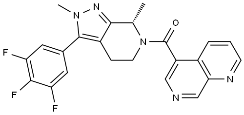 (S)-(2,7-dimethyl-3-(3,4,5-trifluorophenyl)-2,4,5,7-tetrahydro-6H-pyrazolo[3,4-c]pyridin-6-yl)(1,7-naphthyridin-5-yl)methanone hydrochloride Struktur