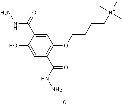 4-(2,5-di(hydrazinecarbonyl)-4-hydroxyphenoxy)-N,N,N-trimethylbutan-1-aminium chloride Struktur