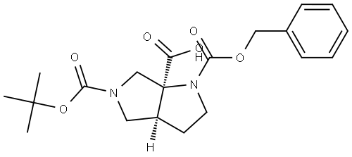 cis-1-benzyloxycarbonyl-5-tert-butoxycarbonyl-3,3a,4,6-tetrahydro-2H-pyrrolo[3,4-b]pyrrole-6a-carboxylic acid Struktur