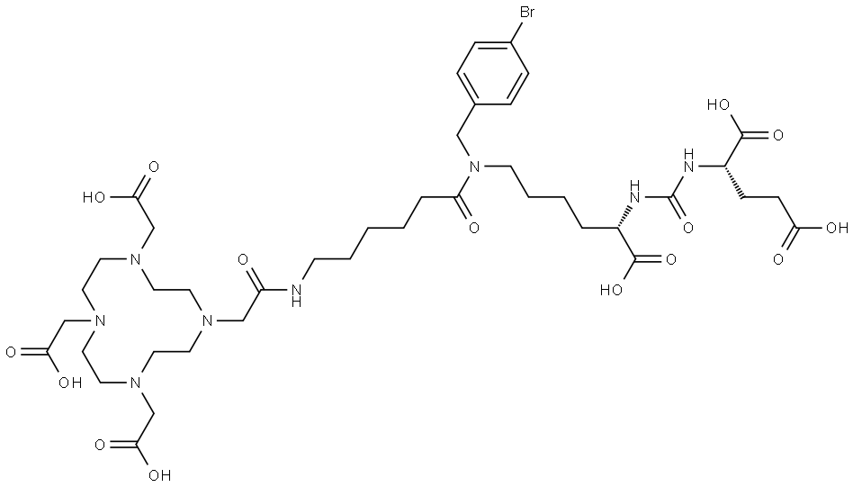 1,4,7,10-Tetraazacyclododecane-1,4,7-triacetic acid, 10-[(15S,19S)-10-[(4-bromophenyl)methyl]-15,19,21-tricarboxy-2,9,17-trioxo-3,10,16,18-tetraazaheneicos-1-yl]- Struktur