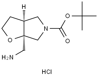 tert-Butyl (3aS,6aR)-6a-(aminomethyl)hexahydro-5H-furo[2,3-c]pyrrole-5-carboxylate hydrochloride Struktur
