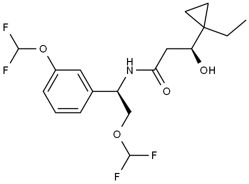 (S)-N-((R)-2-(difluoromethoxy)-1-(3-(difluoromethoxy)phenyl)ethyl)-3-(1-ethylcyclopropyl)-3-hydroxypropanamide Structure