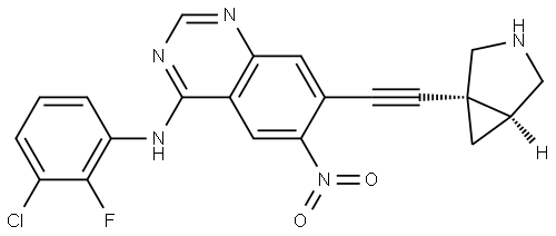 7-(((1R,5S)-3-azabicyclo[3.1.0]hexan-1-yl)ethynyl)-N-(3-chloro-2-fluorophenyl)-6-nitroquinazolin-4-amine Struktur