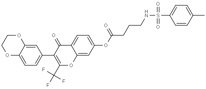 3-(2,3-DIHYDRO-1,4-BENZODIOXIN-6-YL)-4-OXO-2-(TRIFLUOROMETHYL)-4H-CHROMEN-7-YL 4-{[(4-METHYLPHENYL)SULFONYL]AMINO}BUTANOATE Struktur
