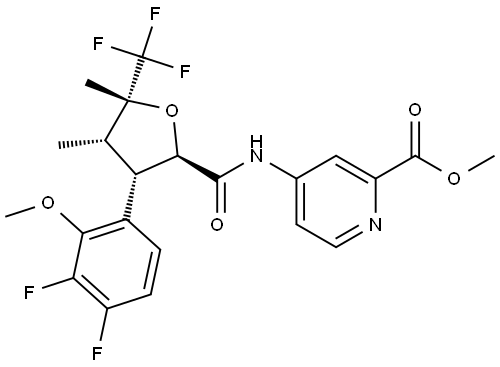 rel-Methyl 4-[[[(2R,3S,4S,5R)-3-(3,4-difluoro-2-methoxyphenyl)tetrahydro-4,5-dimethyl-5-(trifluoromethyl)-2-furanyl]carbonyl]amino]-2-pyridinecarboxylate Struktur