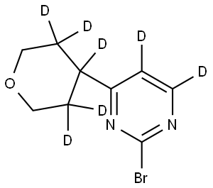 2-bromo-4-(tetrahydro-2H-pyran-4-yl-3,3,4,5,5-d5)pyrimidine-5,6-d2 Struktur