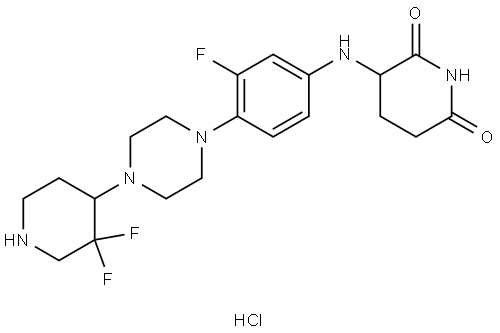 3-((4-(4-(3,3-difluoropiperidin-4-yl)piperazin-1-yl)-3-fluorophenyl)amino)piperidine-2,6-dione hydrochloride Struktur
